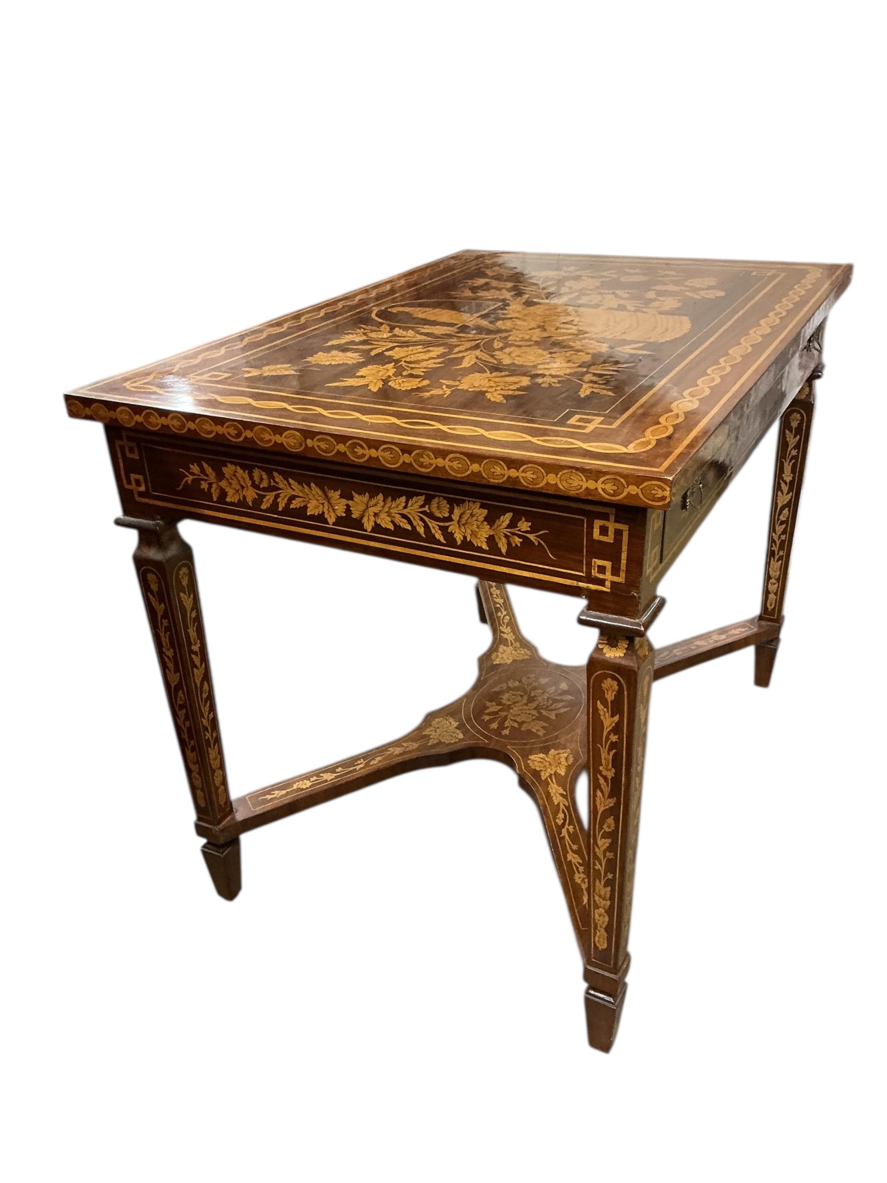 A reproduction Dutch style floral marquetry inlaid rectangular walnut side table, width 100cm, depth 70cm, height 78cm